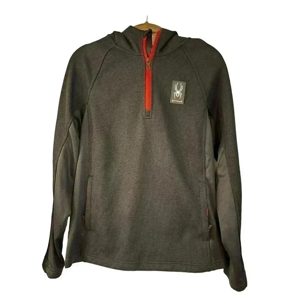 Spyder Spyder Polar Half Zip Pullover With Hood Mens M Black Fleece